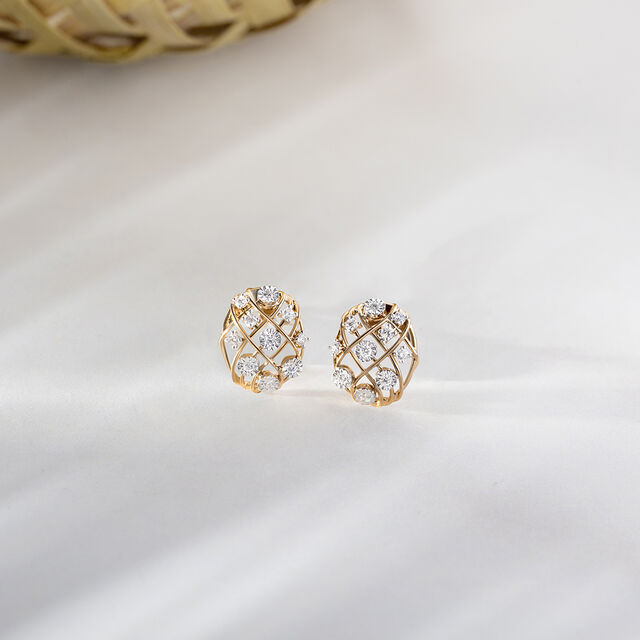 Basketry Glow Gold and Diamond Stud Earrings 