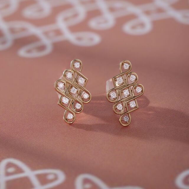 Kollam Wander Gold and Diamond Stud Earrings 