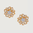 Crochet Bloom Gold and Diamond Stud Earrings 3