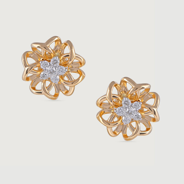 Crochet Bloom Gold and Diamond Stud Earrings 3