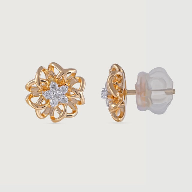 Crochet Bloom Gold and Diamond Stud Earrings 4