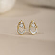 Glitzy Sequin Gold & Diamond Stud Earrings 