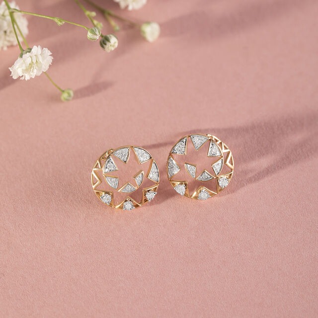 Sequin Grid Gold & Diamond Stud Earrings 