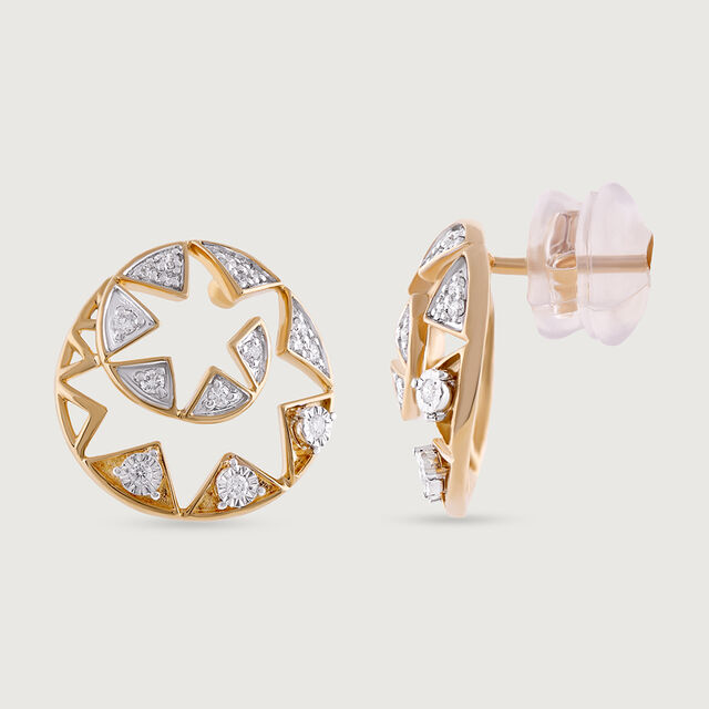 Sequin Grid Gold & Diamond Stud Earrings 4