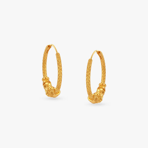 Twisted Bead Gold Hoop Earrings