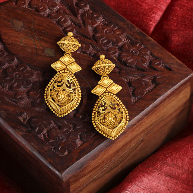 Traditional 22 Karat Yellow Gold Floral Drops,,hi-res image number null
