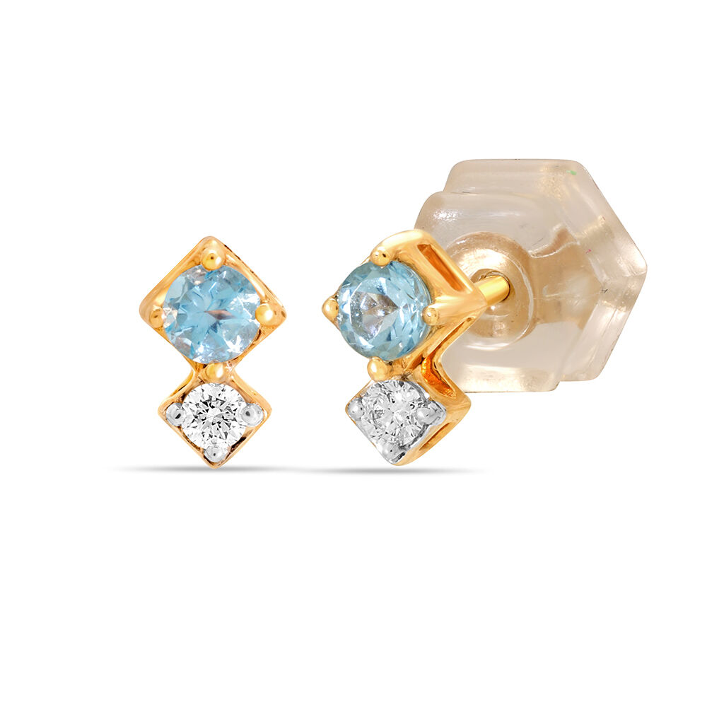14KT Playful Ice Blue Topaz And Diamond Stud Earrings