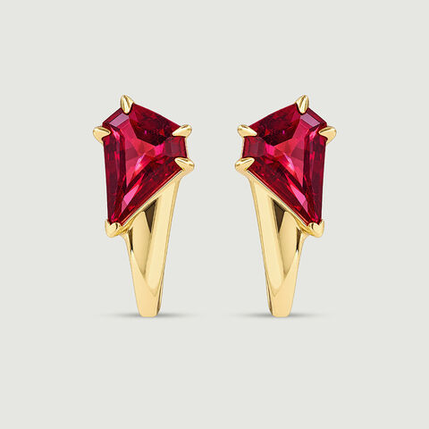 Sculptural Radiant Pink Garnet Hoop Earrings