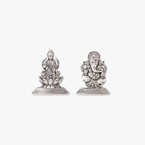 Auspicious Ganesha and Lakshmi Silver Idol