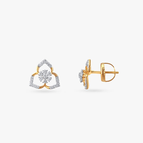 Triple Petal Diamond Stud Earrings