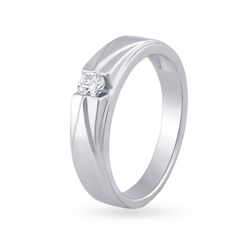 Classic 950 Karat White Gold And Diamond Finger Ring