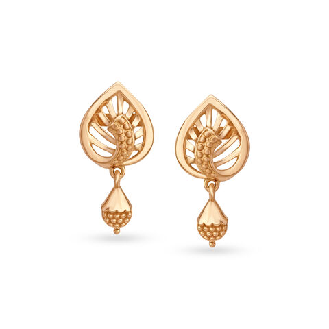Leaf Pattern Gold Drop Earrings