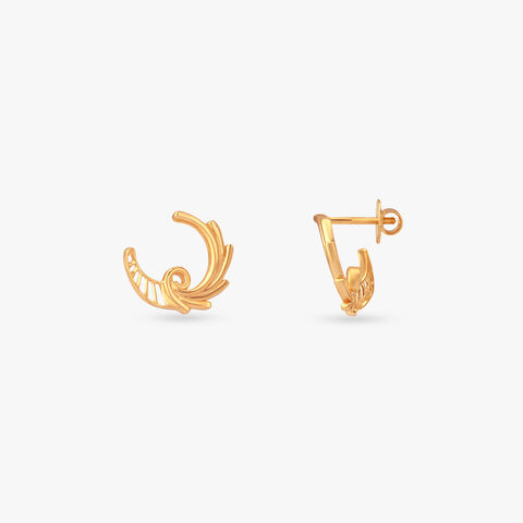 Swirling Feather Gold Stud Earrings