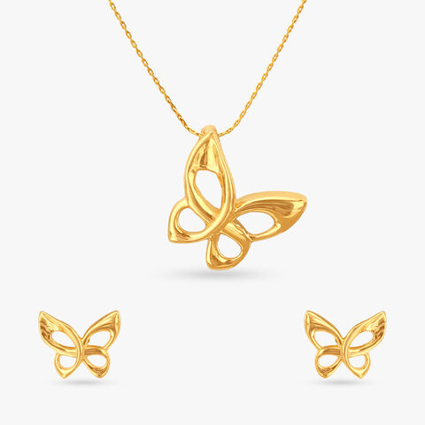 Butterfly Dreams Gold Pendant and Earrings Set