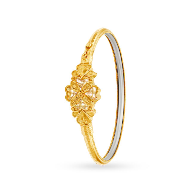Exquisite Gold Bangle with a Floral Design,,hi-res image number null