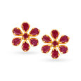 Floral 22 Karat Gold And Ruby Stud Earrings,,hi-res image number null