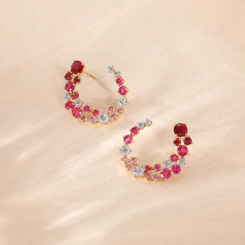 Radiant Graduated Sapphire and Ruby Stud Earrings