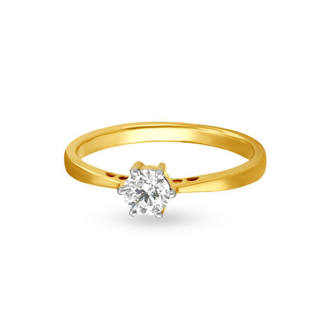 Shining 18 Karat Yellow Gold Solitaire Finger Ring