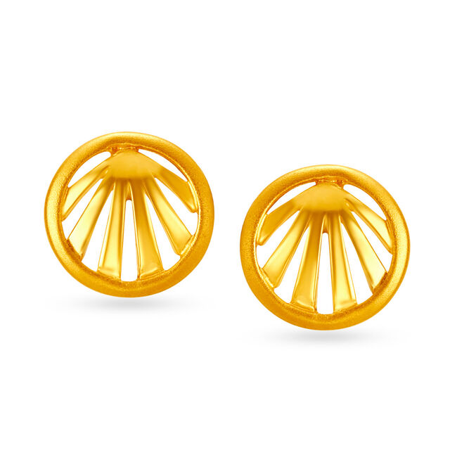 Simple Round with Sun Rays Gold Oval Studs,,hi-res image number null