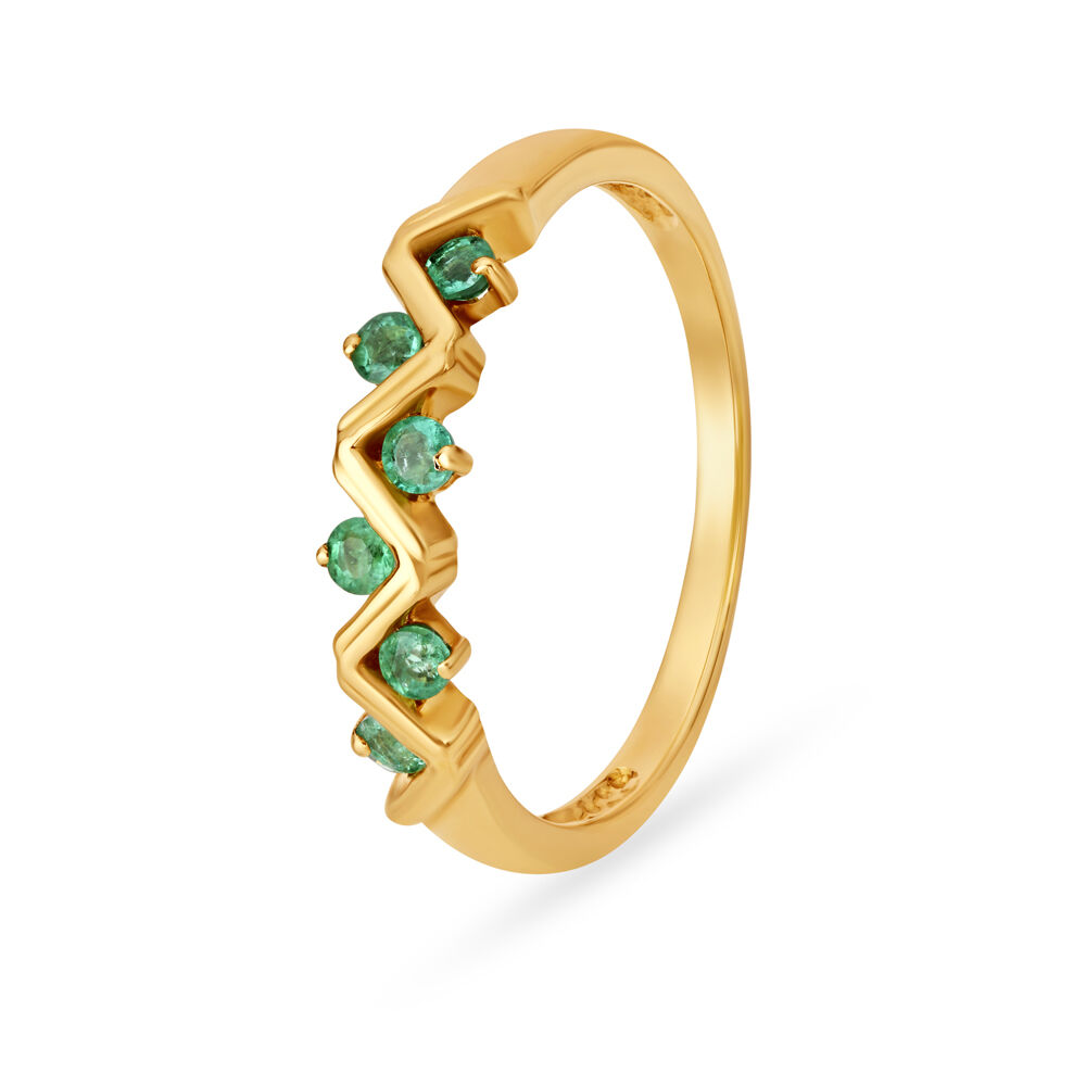 Enchanting 18 Karat Yellow Gold And Diamond And Emerald Feather Ring