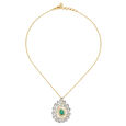 18 Karat Gold Diamond and Emerald Pendant with Chain,,hi-res image number null