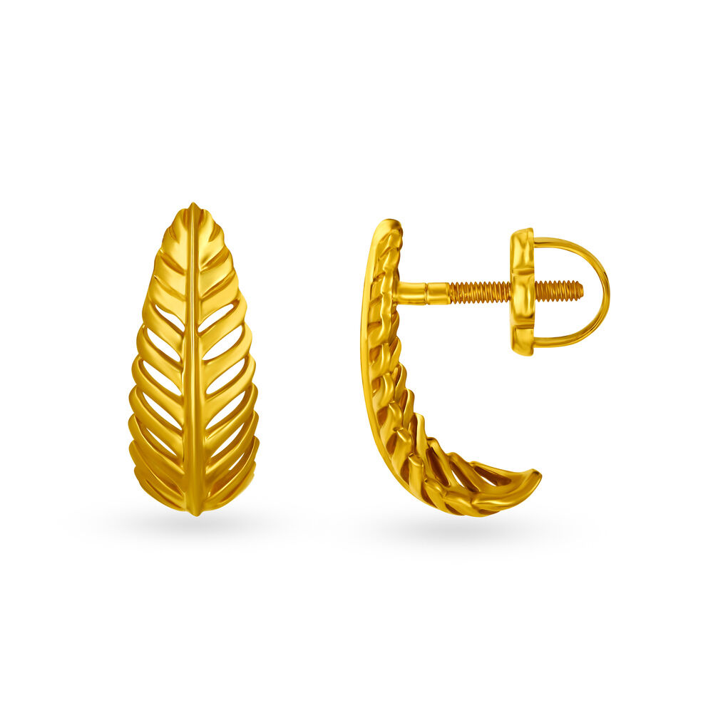 Mia by Tanishq 14KT Yellow Gold Hoop Earrings with Feather Design