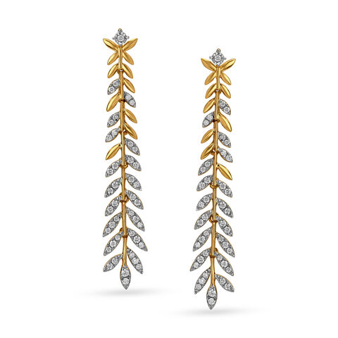 Jaw-Dropping 18 Karat Yellow and White Gold And Diamond Leaves Drop Earrings