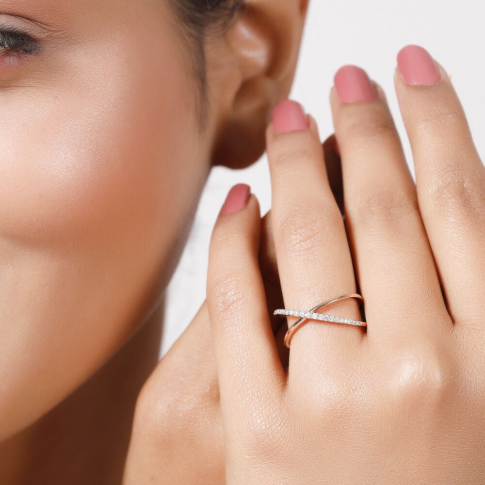 14KT Rose Gold Entwined Brilliance Diamond Finger Ring Tanishq Online Store