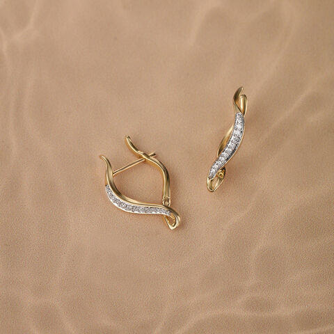 Serenity Curve 14 Kt Gold & Diamond Hoop Earrings