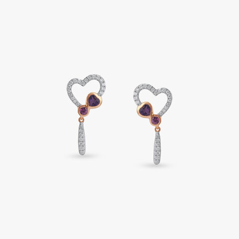 Dual Heart Diamond Drop Earrings
