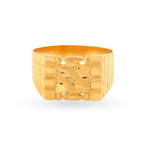 Dazzling 22 Karat Yellow Gold Grid Pattern Finger Ring alternate view 1