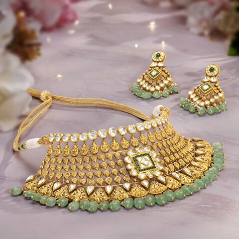 Barfi Drop Gold Necklace set