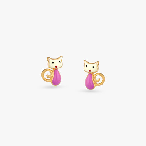 Meow Magic Gold Stud Earrings for Kids