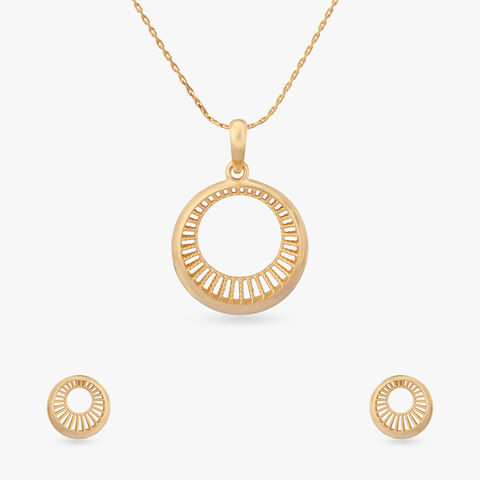 Gleaming Aura Gold Pendant and Earrings Set