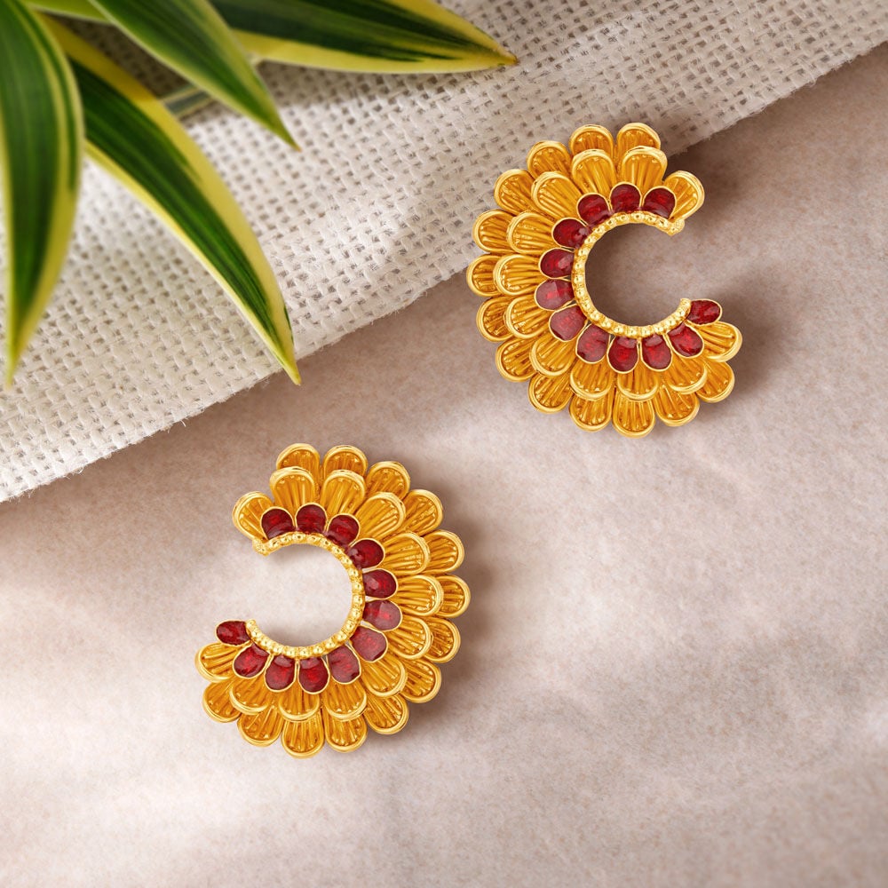 Floral Contemporary Gold Hoop Earrings