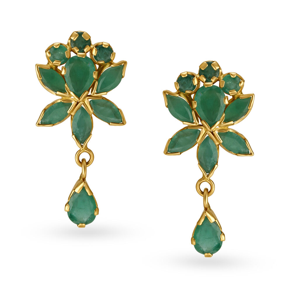 Emerald gold earrings clearance tanishq