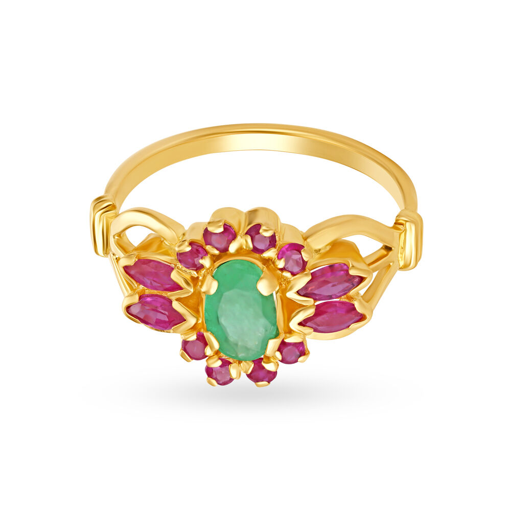 Glamorous 22 Karat Yellow Gold And Multi Stone Statement Ring