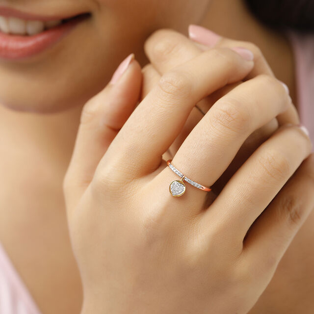 14 KT Reversible Heart Rose Gold and Diamond Ring,,hi-res image number null