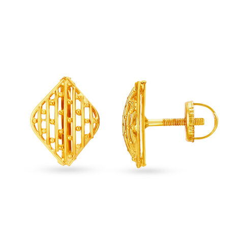 Chic 22 Karat Yellow Gold Rava Work Studs