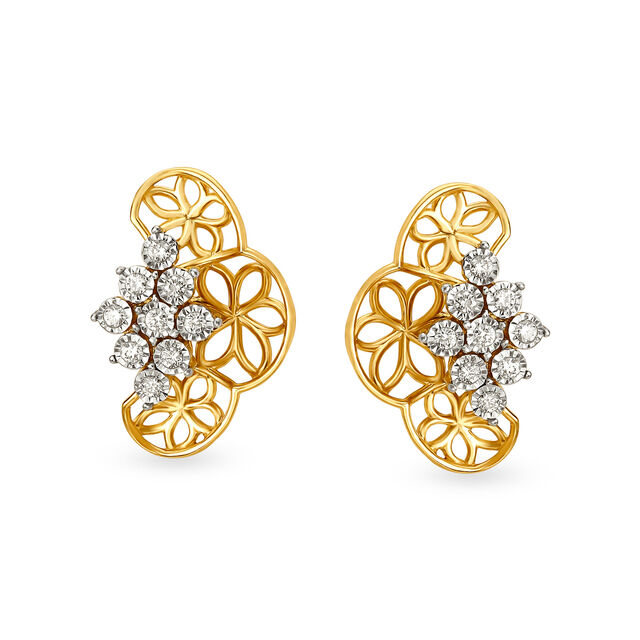 Stylish Floral Diamond Stud Earrings,,hi-res image number null