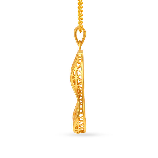 Teardrop Laser Cut Floral And Wheel Pattern Gold Pendant,,hi-res image number null