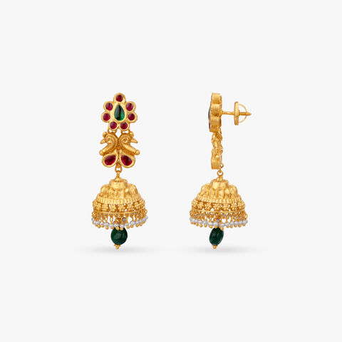 Peacock Stud Pearl Drop Jhumka Earrings