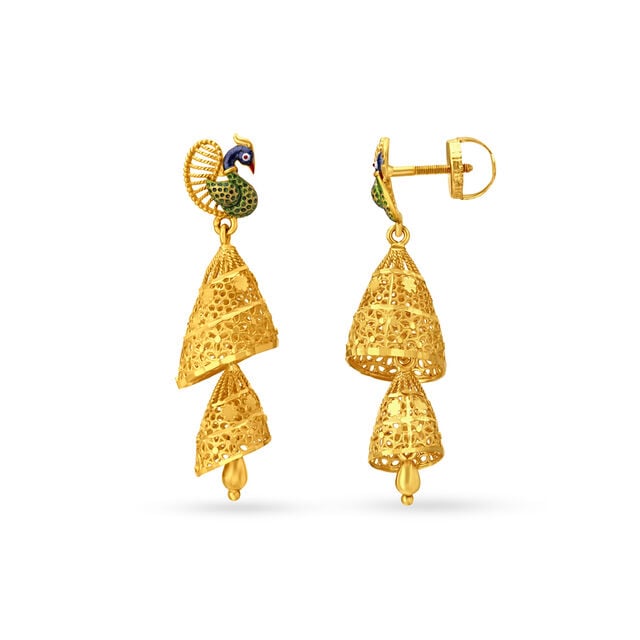 Peacock Inspired Gold Jhumkas,,hi-res image number null