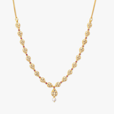 Shimmer Bloom Gold open Polki Necklace Set