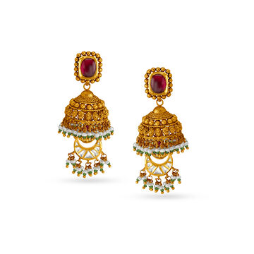 Bell Motif Gold Jhumka Earrings