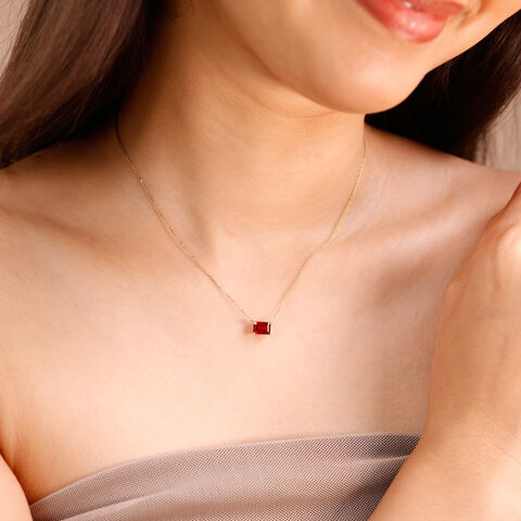 Bold Linear Red Garnet Gold Necklace