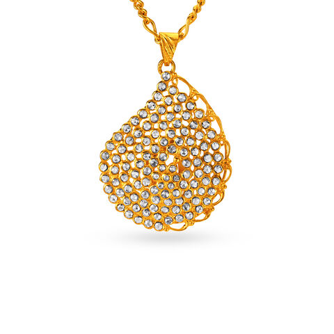 Alluring Contemporary Gold Pendant and Earrings Set with Stones