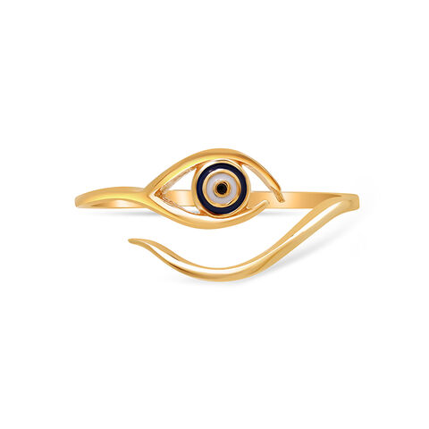 14KT Yellow Gold Curvy Evil Eye Design Finger Ring