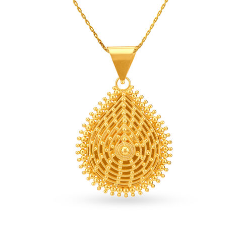 Ethereal Yellow Gold Beaded Teardrop Pendant