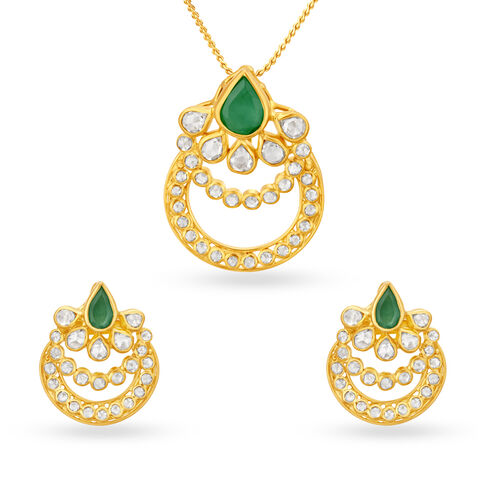 Dainty Emerald Gold Pendant And Earrings Set